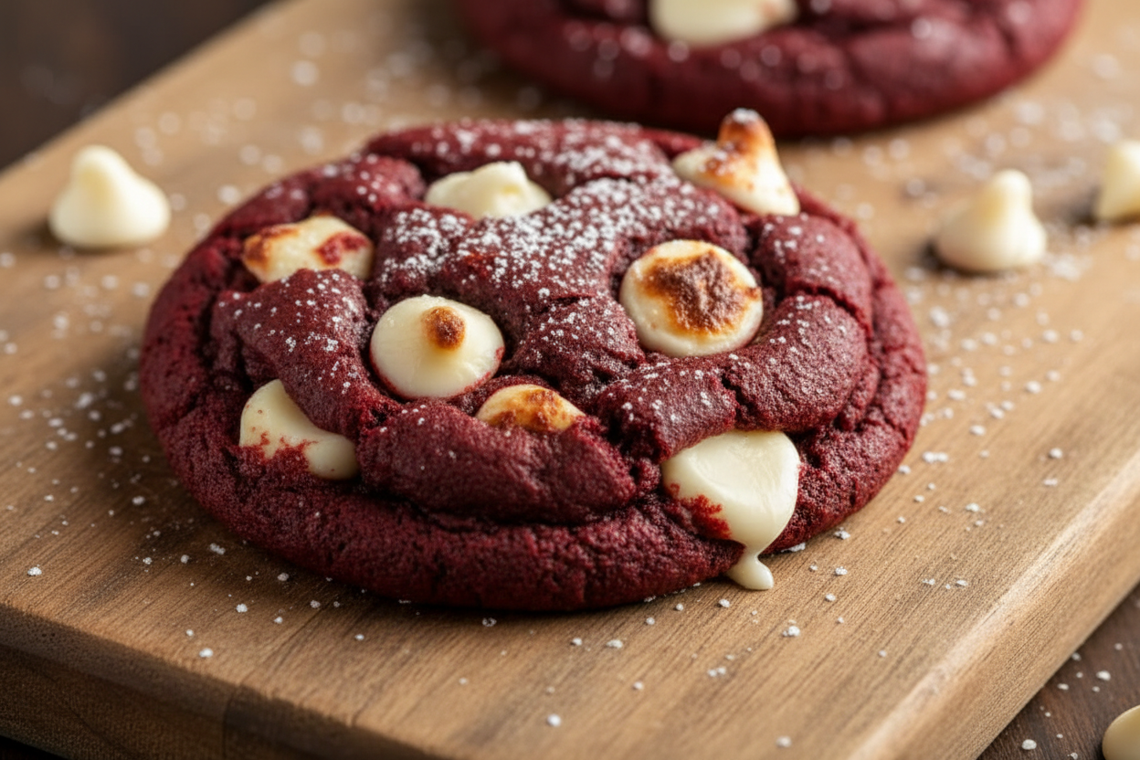red velvet cookie with white chocolate